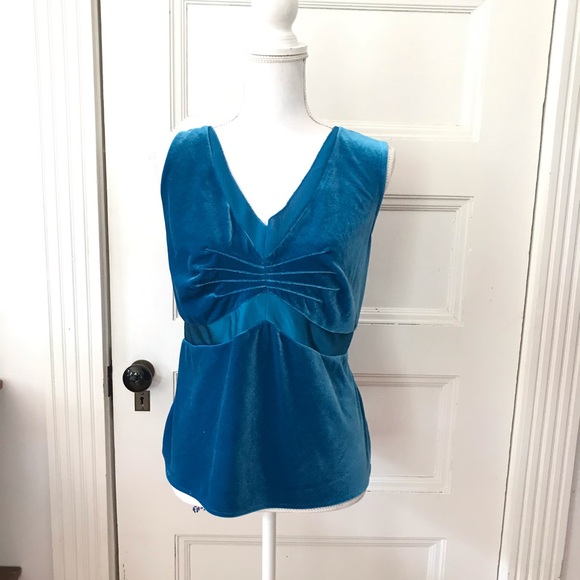 George Turquoise Blue Stretch Velvet Cami Top - Picture 1 of 11